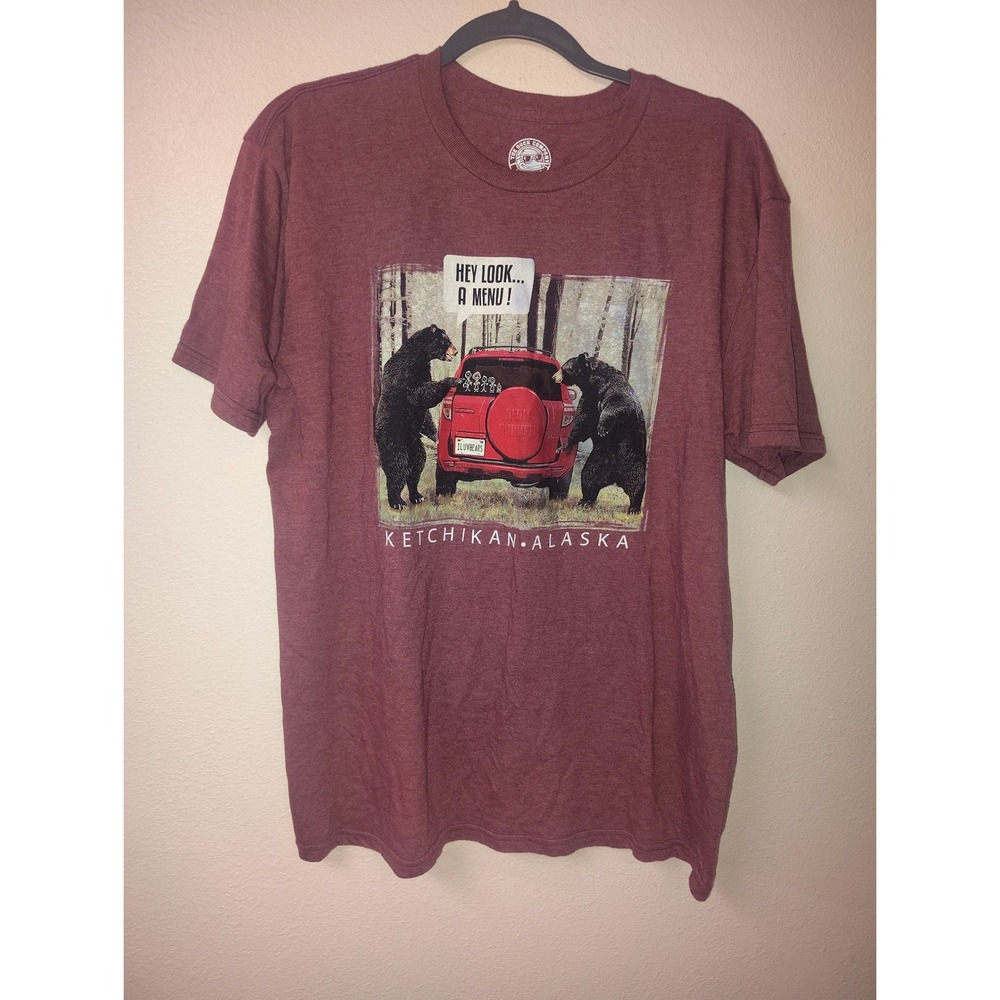 The Duck Company Mens Ketchikan Alaska Bear Menu Graphic T-Shirt Maroon Large